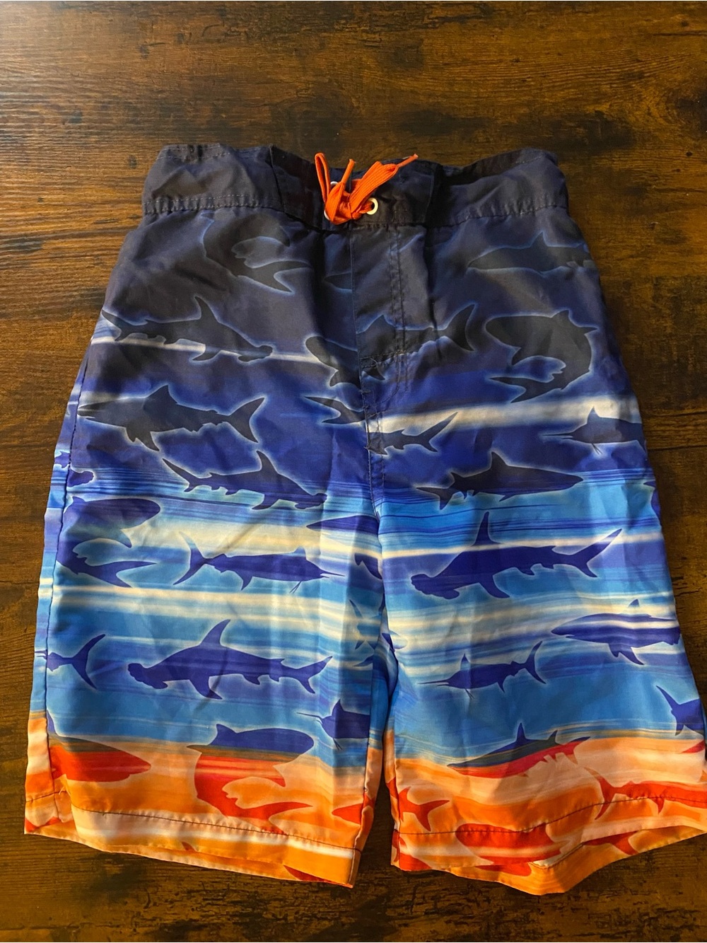 Tony Hawk Blue Orange Shark Print Kids Swim Trunks